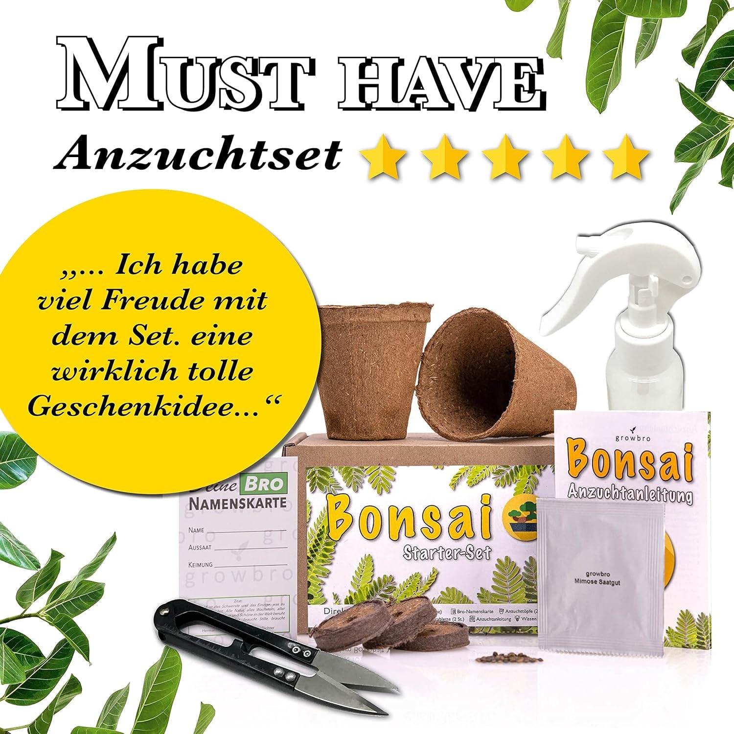 Bonsai Anzuchtset Von Growbro - ZÜCHTE DEINEN EIGENEN BONSAI BRO, Bonsai Starter Kit Inkl. Samen, Sprühflasche, Uvm.