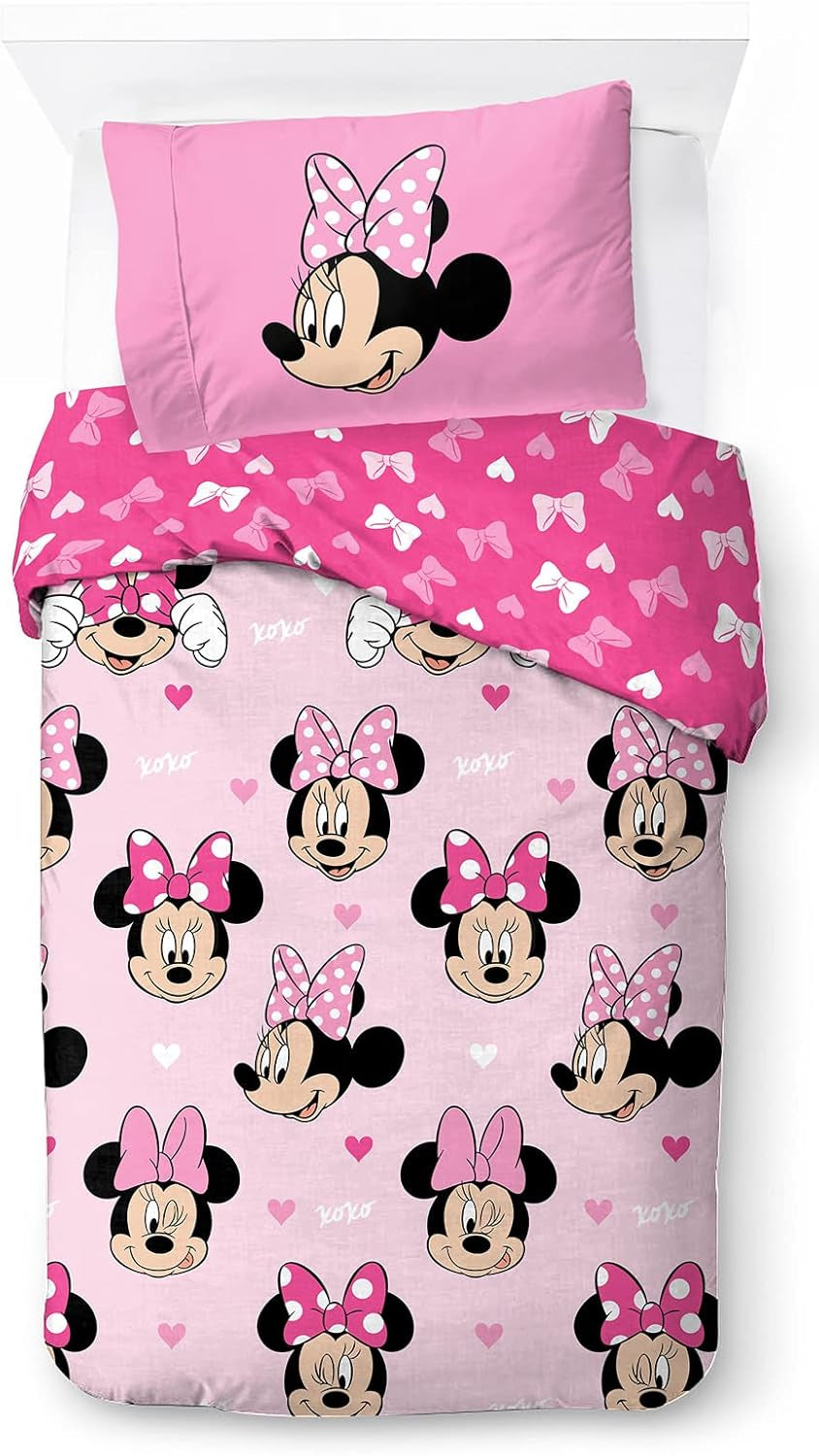 Ropa de cama infantil, Personajes Disney, 100% algodón Ropa de cama infantil Naty Shop Rosa - Minnie Mouse 135X200/50X70 (2 Piezas)