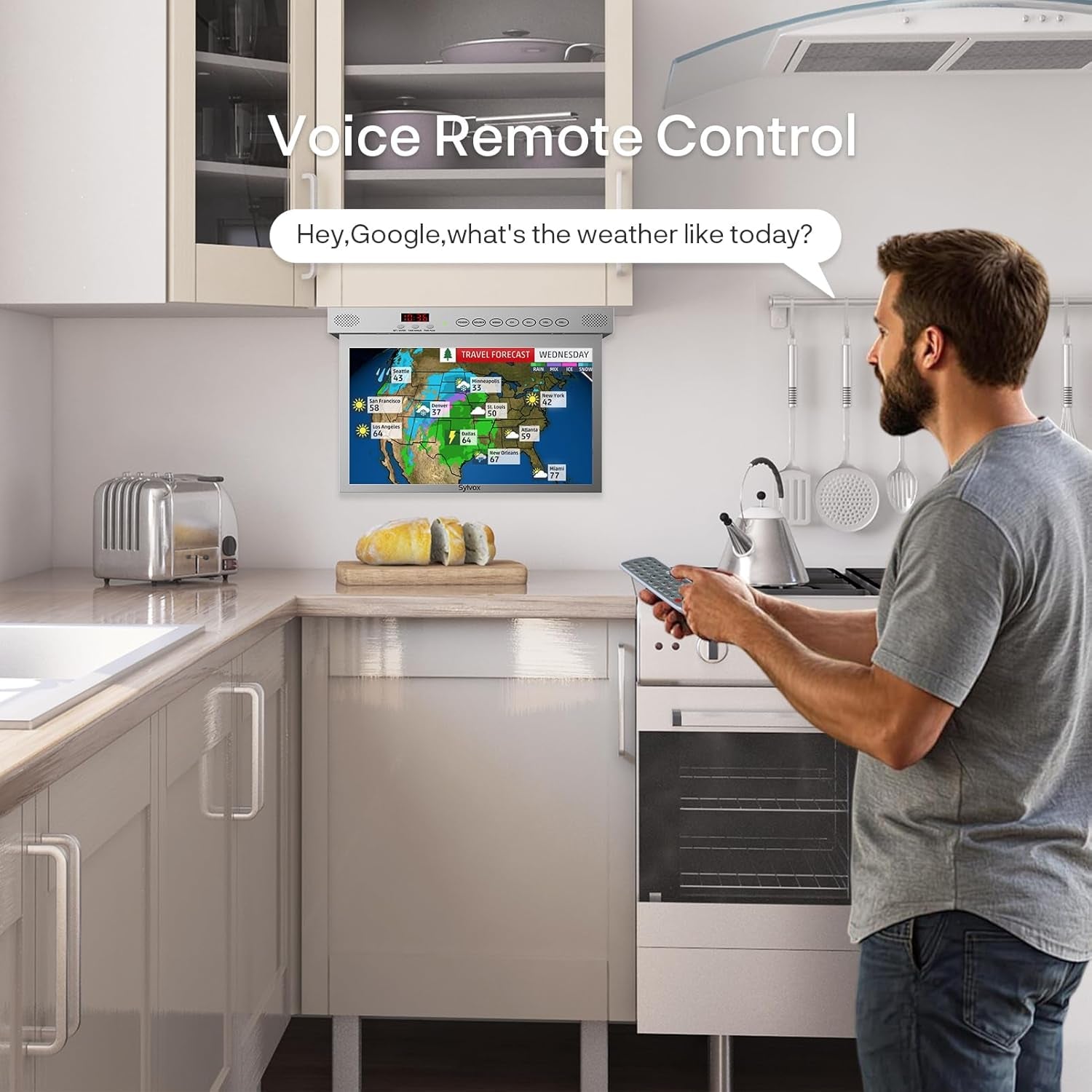 SYLVOX Televizor de bucătărie de 15,6 inci, televizor pliabil pentru bucătărie cu pivotare, suport Google TV WiFi Bluetooth, Smart TV 1080P pentru bucătărie, dormitor, autorulotă, iaht (argintiu)