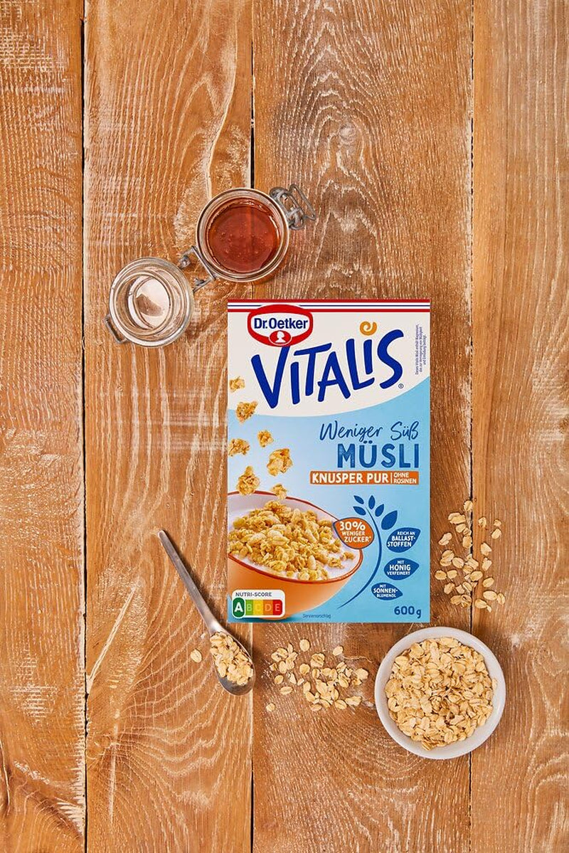 Dr. Oetker Vitalis Less Sweet Crunchy Pure: muesli crujiente con un 30 % menos de azúcar, paquete de 5 (5 x 600 g)