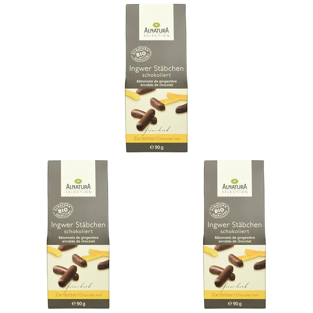 Selección barritas de jengibre cubiertas de chocolate ecológico, 90g