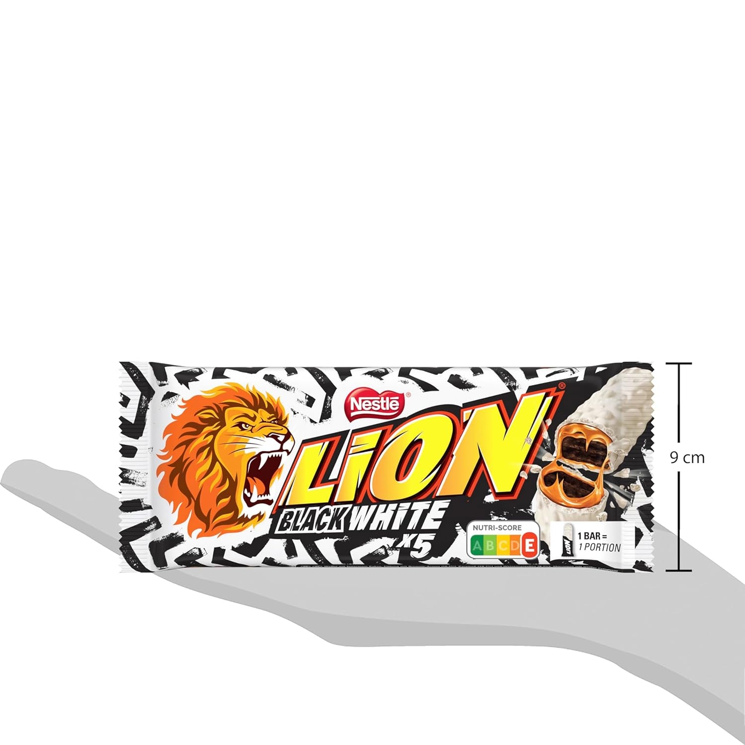 Tableta de chocolate LION Black & White, un snack de sabor intenso, chocolate crujiente y chips crujientes, relleno de brownie, una experiencia deliciosa y única, 1 paquete (5 x 30g)