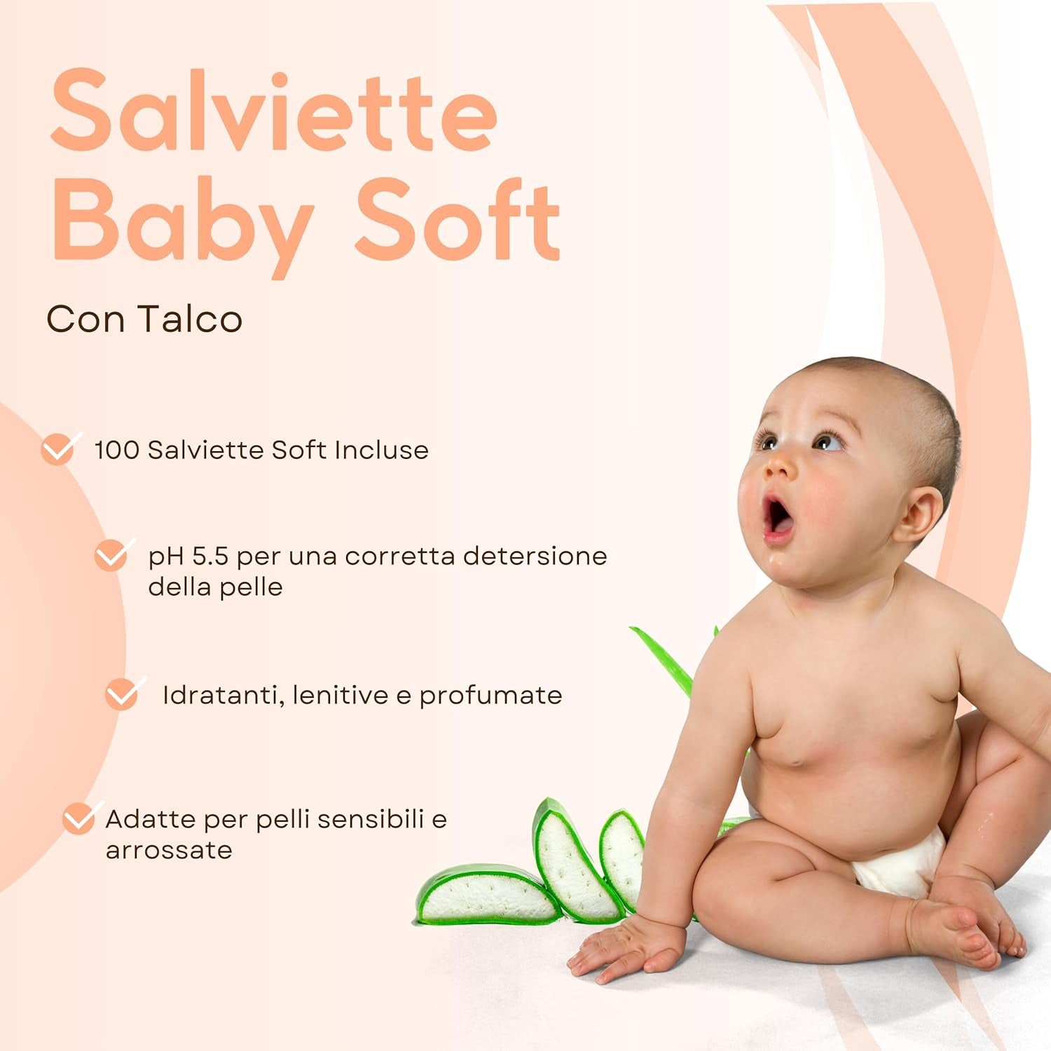 Toallitas húmedas Aloe Baby para pieles sensibles, sin alcohol, respetuosas con la piel, pH 5,5, ligeramente perfumadas, 1728 unidades (24 paquetes)