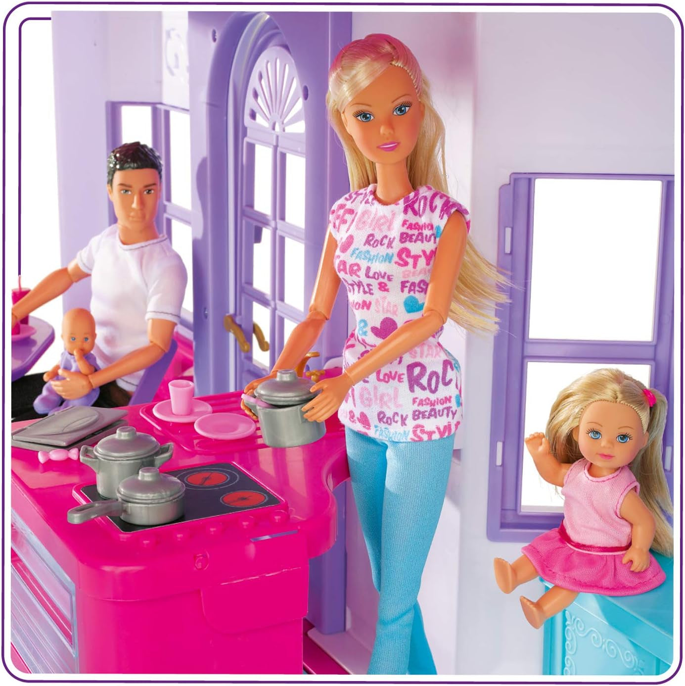 Simba 104661996 - Steffi Love Dreamhouse, Casa de Juegos Grande, 4 Habitaciones, SIN TÍTERES, 84 cm de Alto, Dos Niveles, Campana Funcional, Casas de Muñecas Plegables Naty Shop