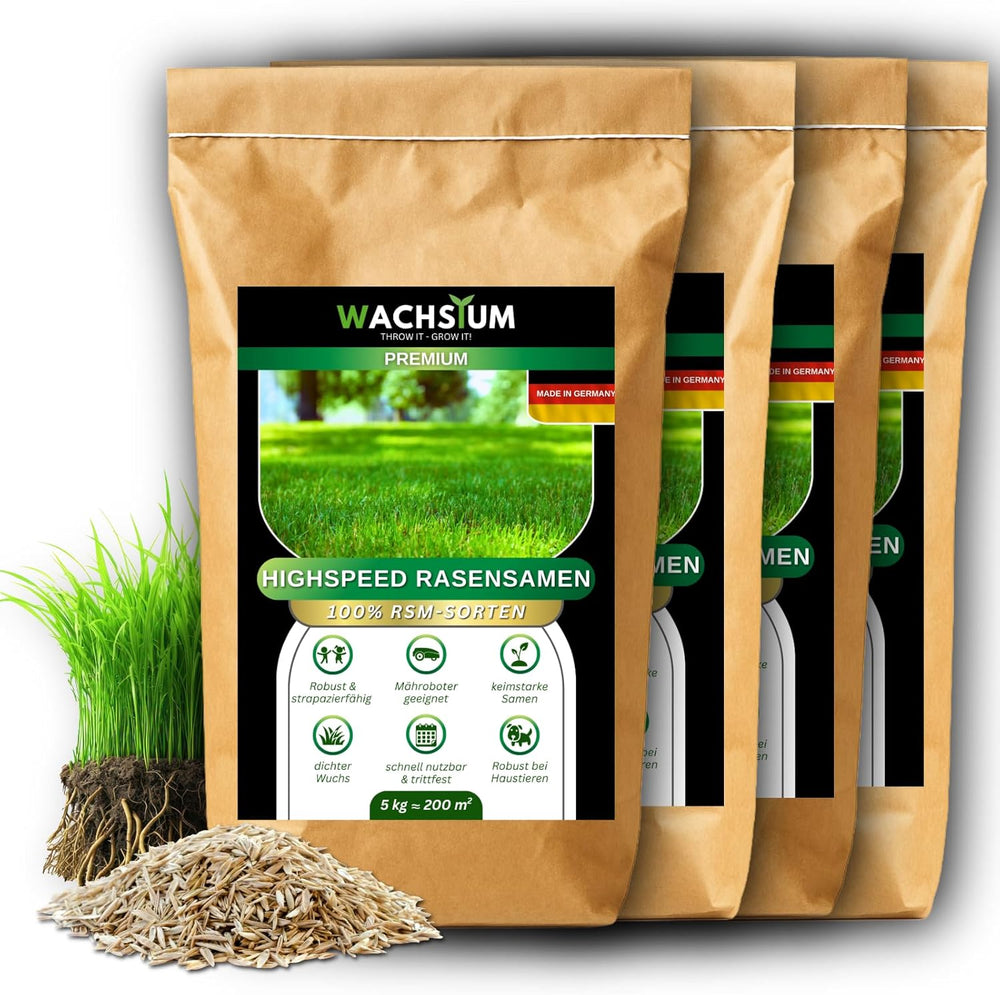 Rasensamen Schnellkeimend 0,5 Kg – Frühjahr Und Sommer Premium Grassamen Nachsaat, Dichter Strapazierfähiger Rasen, Mähroboter Geeignet – Kräftiges Wachstum (Bis 20 M²), RSM Qualität,