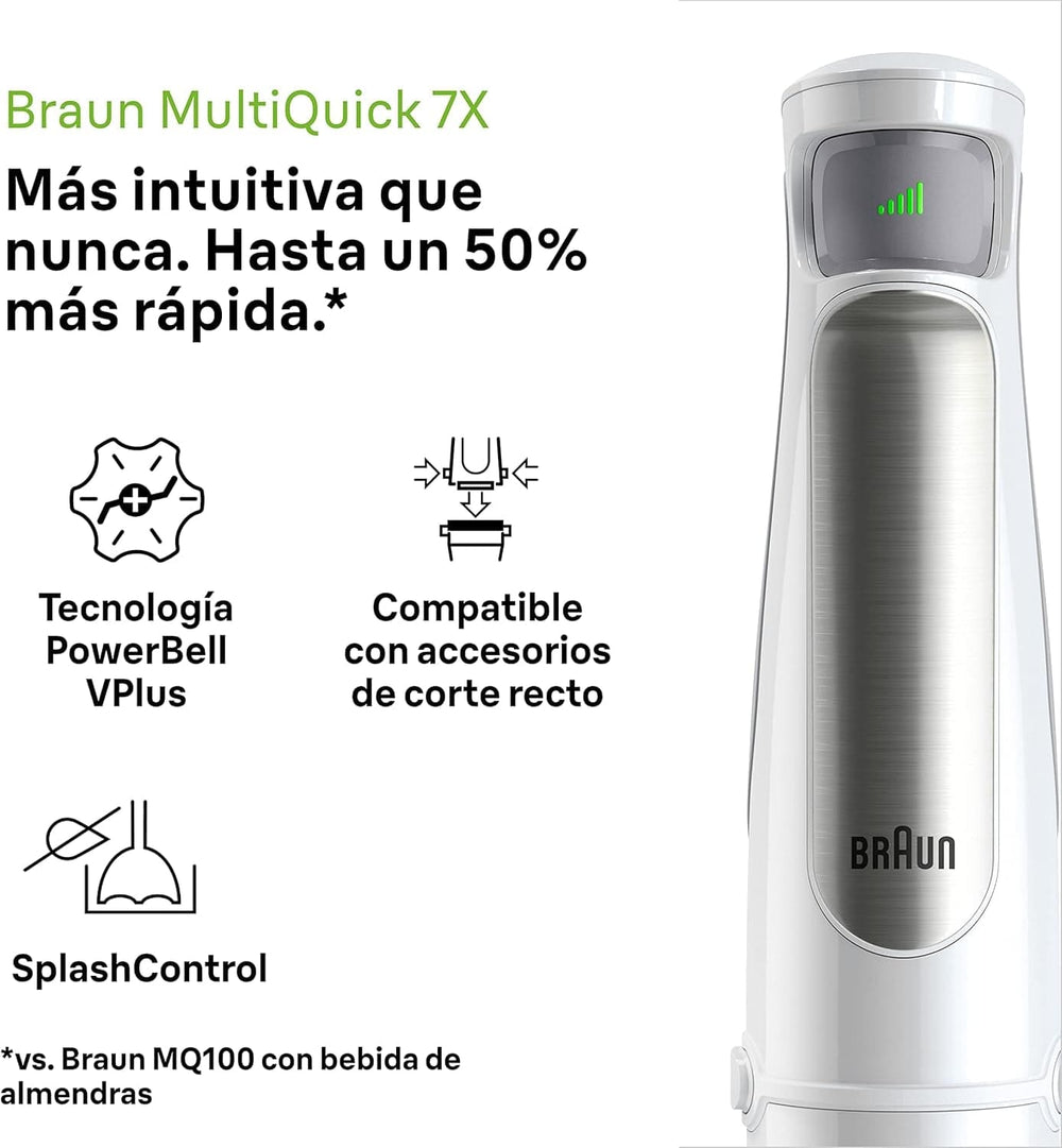 Braun Household Hogar Multiquick 7 Batidora de brazo, Spritzschutz-Technologie, Spülmaschinenfest, Bpa-Freier Kunststoffbecher, MQ7000, 1000 W, Weiß Kitchen Naty Shop