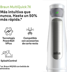 Braun Household Hogar Multiquick 7 Batidora de brazo, Spritzschutz-Technologie, Spülmaschinenfest, Bpa-Freier Kunststoffbecher, MQ7000, 1000 W, Weiß Kitchen Naty Shop