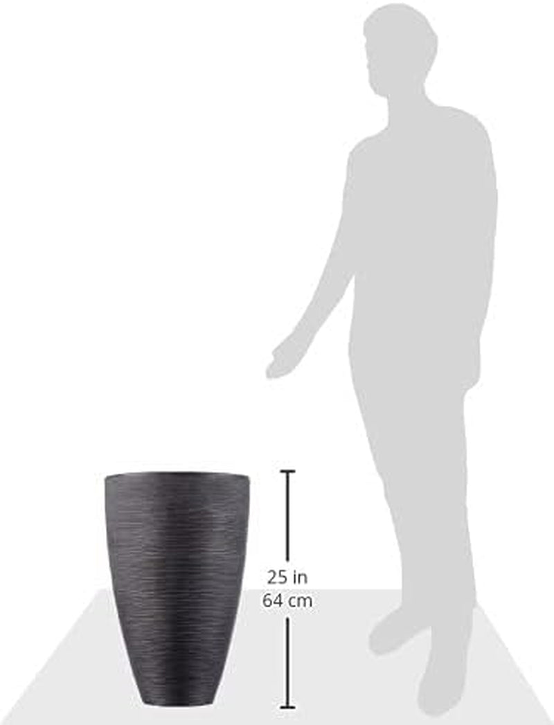 Jardinieră Dehner Vino | Ghiveci, recipient pentru plante | pentru plante în ghiveci | modern, rotund, stabil dimensional, robust | textură cu nervuri | interior, exterior | plastic | antracit | Ø 40 cm, înălțime 60 cm