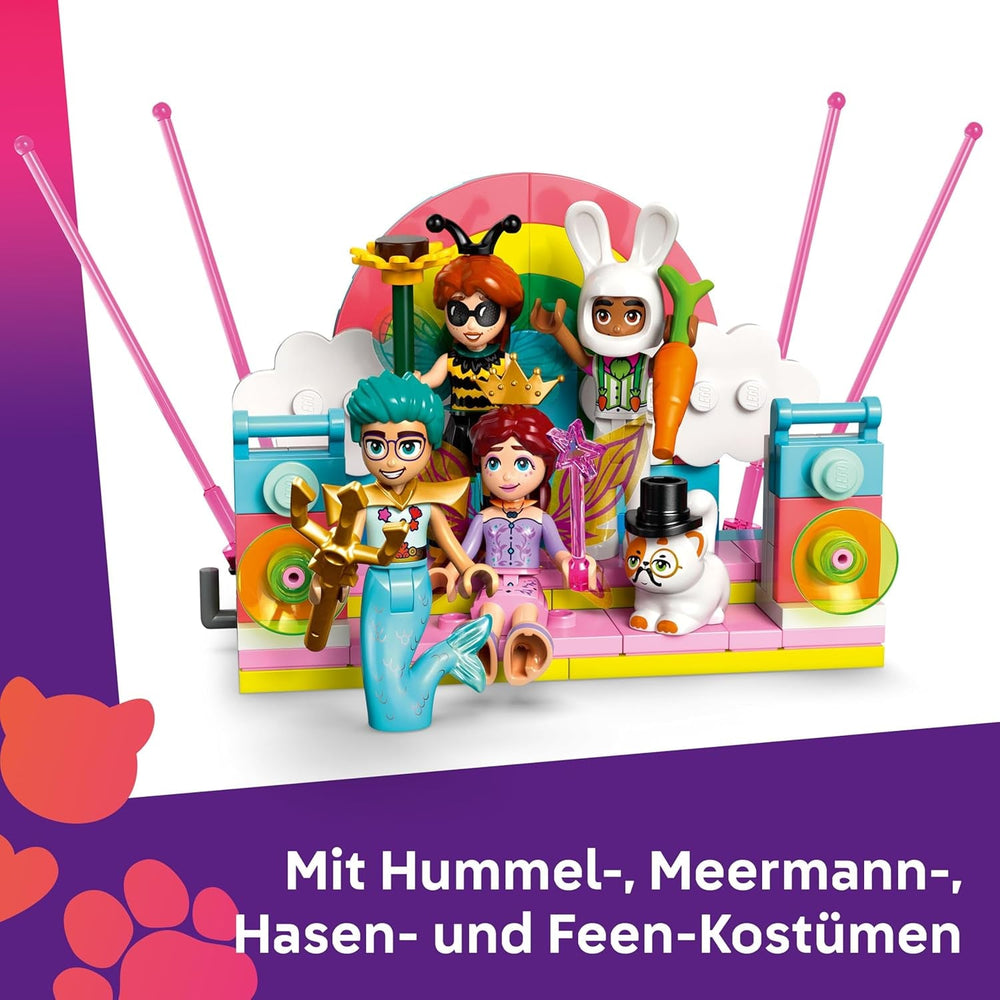 LEGO Friends Kostümparty mit Einhorn und Fee - Spielzeug für Mädchen ab 6 Jahren - Bühne, DJ-Pult, 4 Minipuppen, der Katze Churro und Einer Pferdefigur sowie lustigem Zubehör - Geschenkidee - 42661