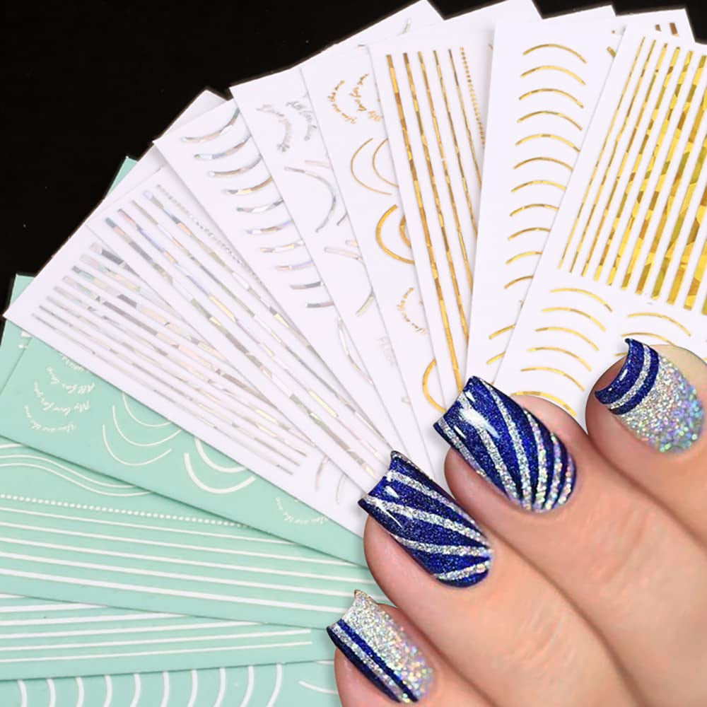 12 foi cu laser sclipici linii autocolante unghii autoadezive autocolante holografice dungi bronz autocolante unghii linie franceză arcuri curbe linii ondulate autocolante unghii accesorii Nail Art