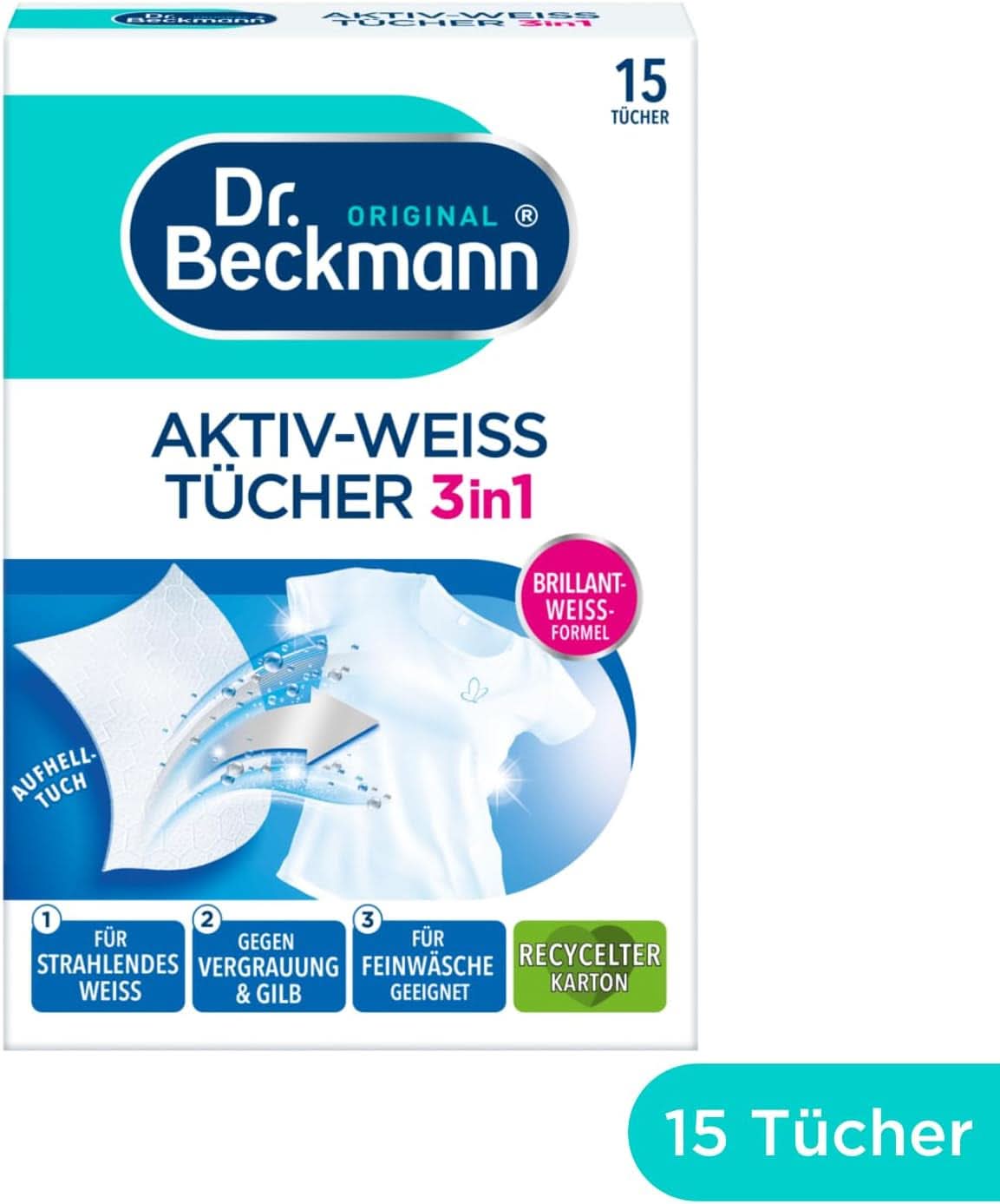 Dr. Beckmann Fest Wipes, Active-White, 15 toallitas Detergentes para la ropa Naty Shop