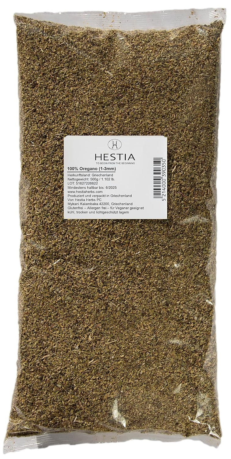 Hestia Herbs Griechischer getrechtenter Orégano 500 g, Libre de alérgenos – Vegano – Libre de GVO