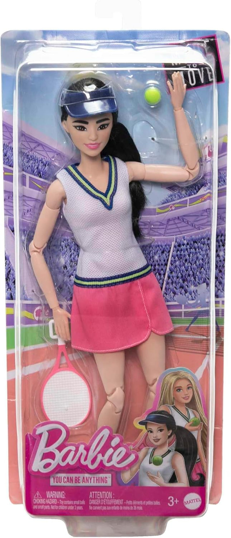 Barbie Made to Move - Jugadora de tenis con raqueta y pelota - Muñeca con 22 articulaciones para una diversión realista durante el juego para fanáticos del tenis y niños de 3 años en adelante, HKT73 Naty Shop Dolls
