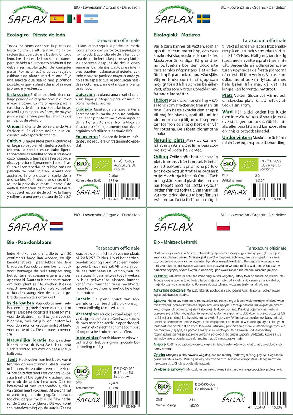 SAFLAX - BIO - Diente de león - 400 semillas - Taraxacum officinale