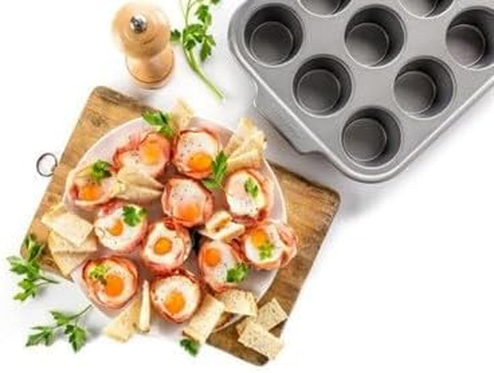 Utensilios para hornear de acero aluminizado Kitchenaid Bandeja para muffins Antiadherente Apto para horno Apto para lavavajillas Gris Naty Shop Bandejas y moldes para hornear