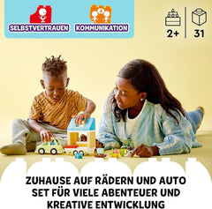 LEGO 10986 DUPLO En Casa Sobre Ruedas, coche de juguete con ladrillos grandes, figuras y coche de juguete para niños y niñas a partir de 2 años, desarrolla la motricidad fina Juegos de construcción Besuche den LEGO-Store