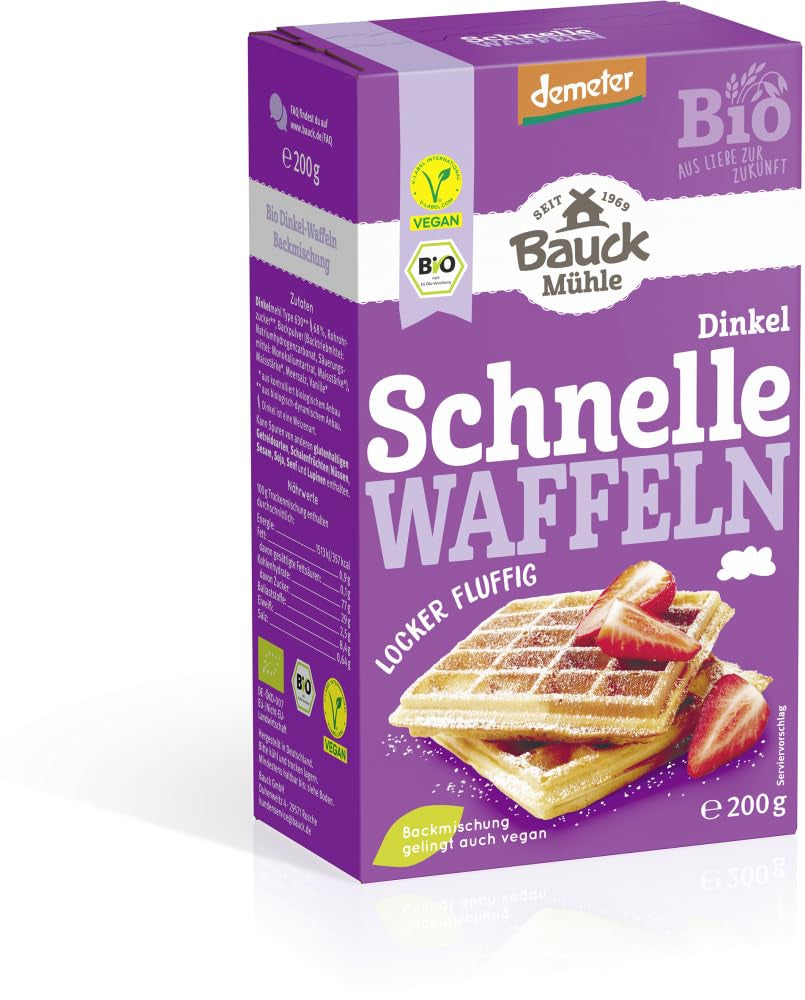 Demeter Bauck Hof Bio Dinkel Wafflen, 200 G Mezcla para hornear y cocinar Naty Shop 12 X 200 Gr