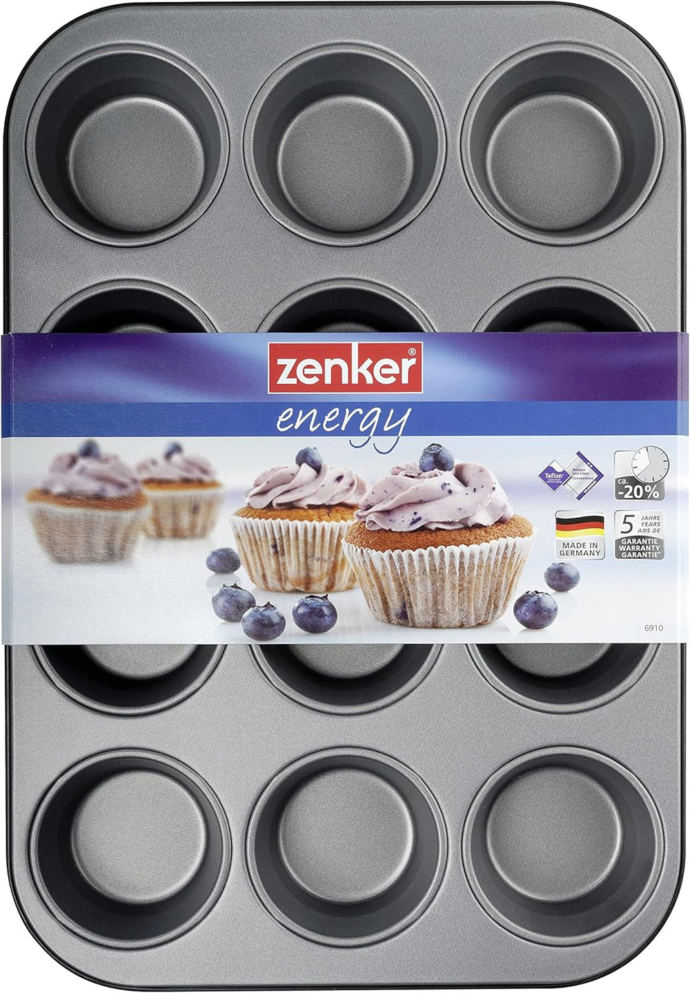 Zenker 12Er Muffinform Energy, Premium-Backform, Für Köstliche Kuchen, Verkürzt Die Backzeit Um Bis Zu 20% (Farbe: Silber/Anthrazit), Menge: 1 Stück, Hellgrau Und Dunkelgrau Moldes y bandejas para repostería Naty Shop