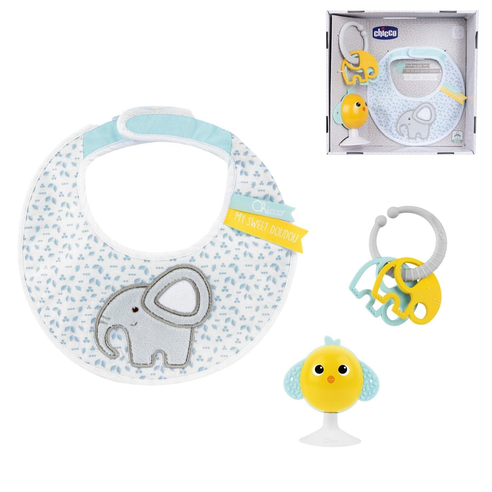 Chicco, Set Cadou Naștere My Sweet Doudou, Pătură DouDou Moale, Suzetă din Velur, Inel de Dentiție cu Elefanți în Relief, Idei de Cadou pentru Nou-născuți de la 0 Luni