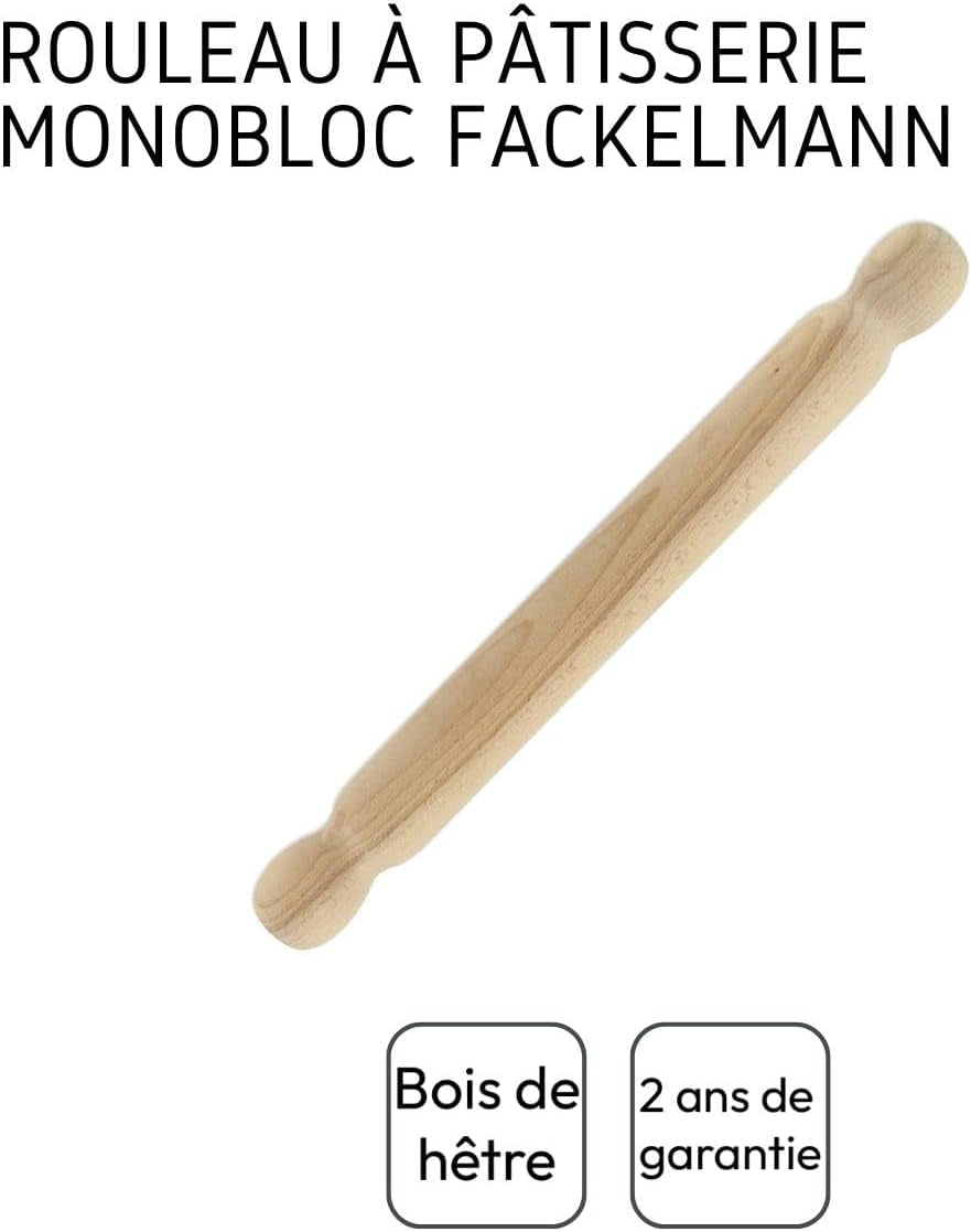 Fackelmann 3154050 Teigrolle aus Holz, einteilig, 40 cm, marrón