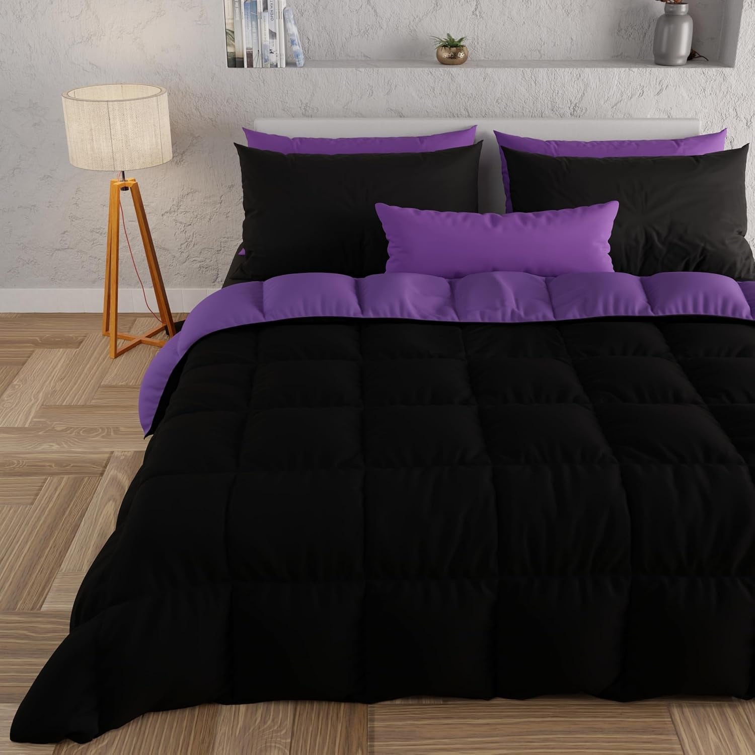 PETTI Artigiani Italiani - Cuvertură de iarnă pentru pat dublu, maxi, monocoloră, față-verso, alb, gri, 100% Made in Italy Plapumi si pilote Naty Shop Violet, negru. 160 X 190 Cm