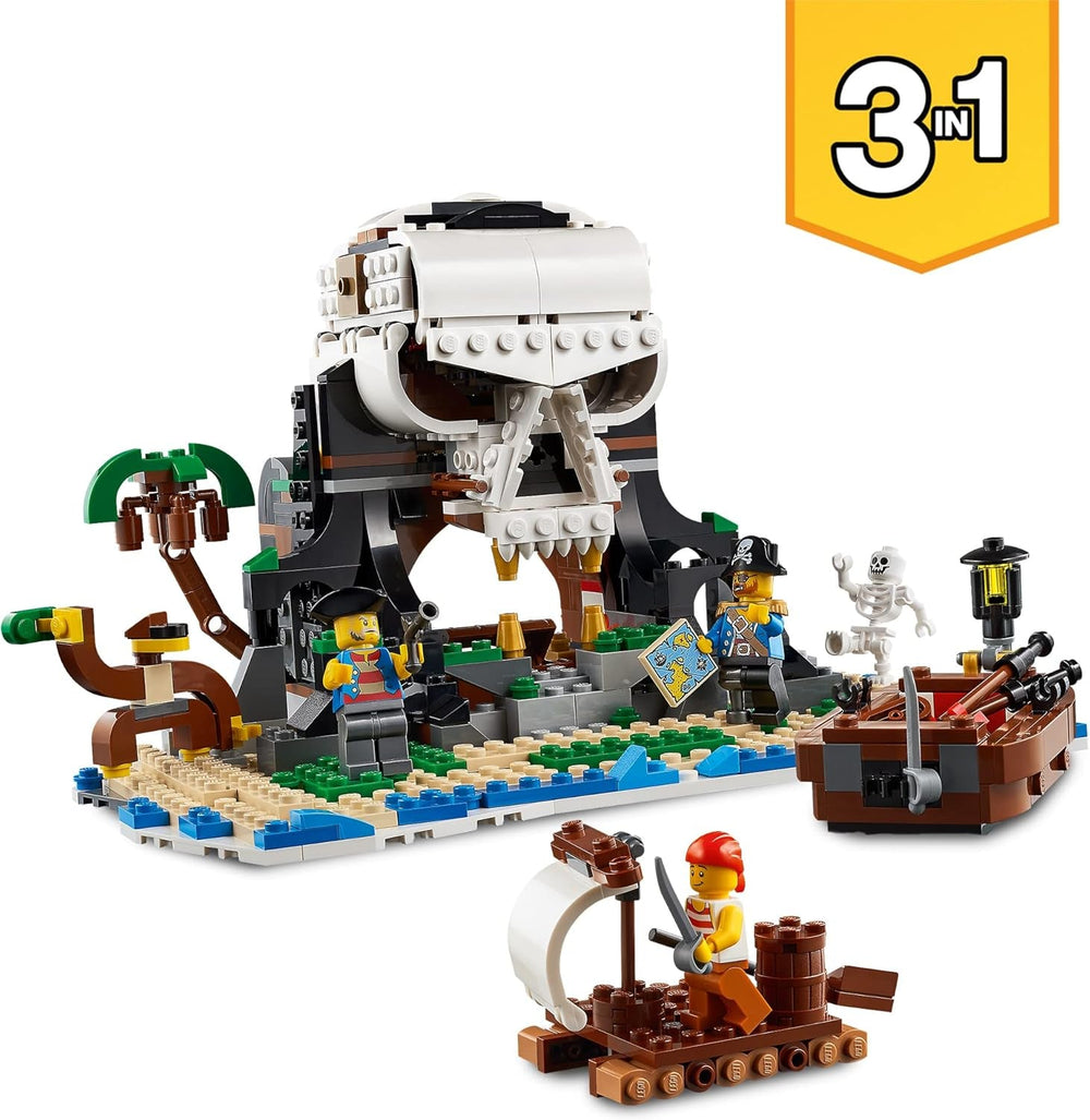 LEGO Creator Juego de Barco Pirata 3 en 1, Juguete con 3 Opciones de Construcción, Construye una Taberna Pirata o una Isla Pirata Calavera, Incluye 3 Minifiguras de Aventuras de Juego de Roles 31109 Juegos de Construcción Besuche den LEGO-Store