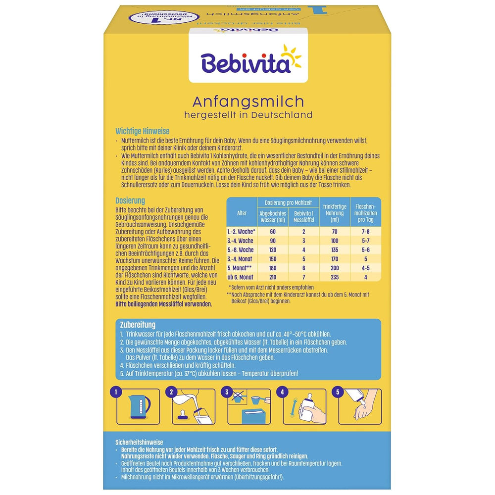 1 Leche de fórmula en polvo para lactantes, desde el nacimiento, (5 x 500 g)