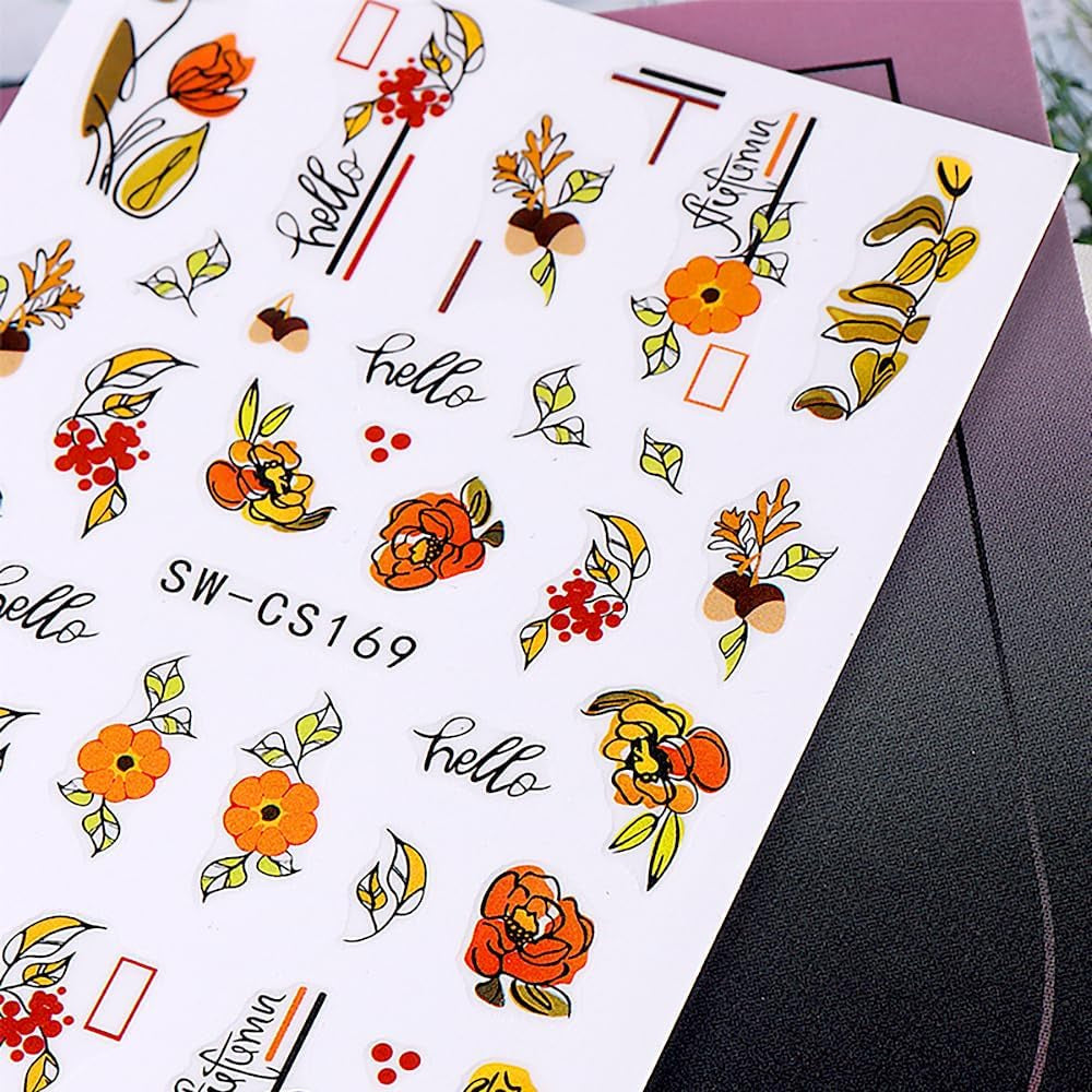 3D toamna unghii autoadezive frunze dovleac unghii autocolante linie geometrică flori unghii autocolante Ziua Recunoștinței design unghii autocolante toamna dovleac unghii autocolante accesorii unghii artă unghii