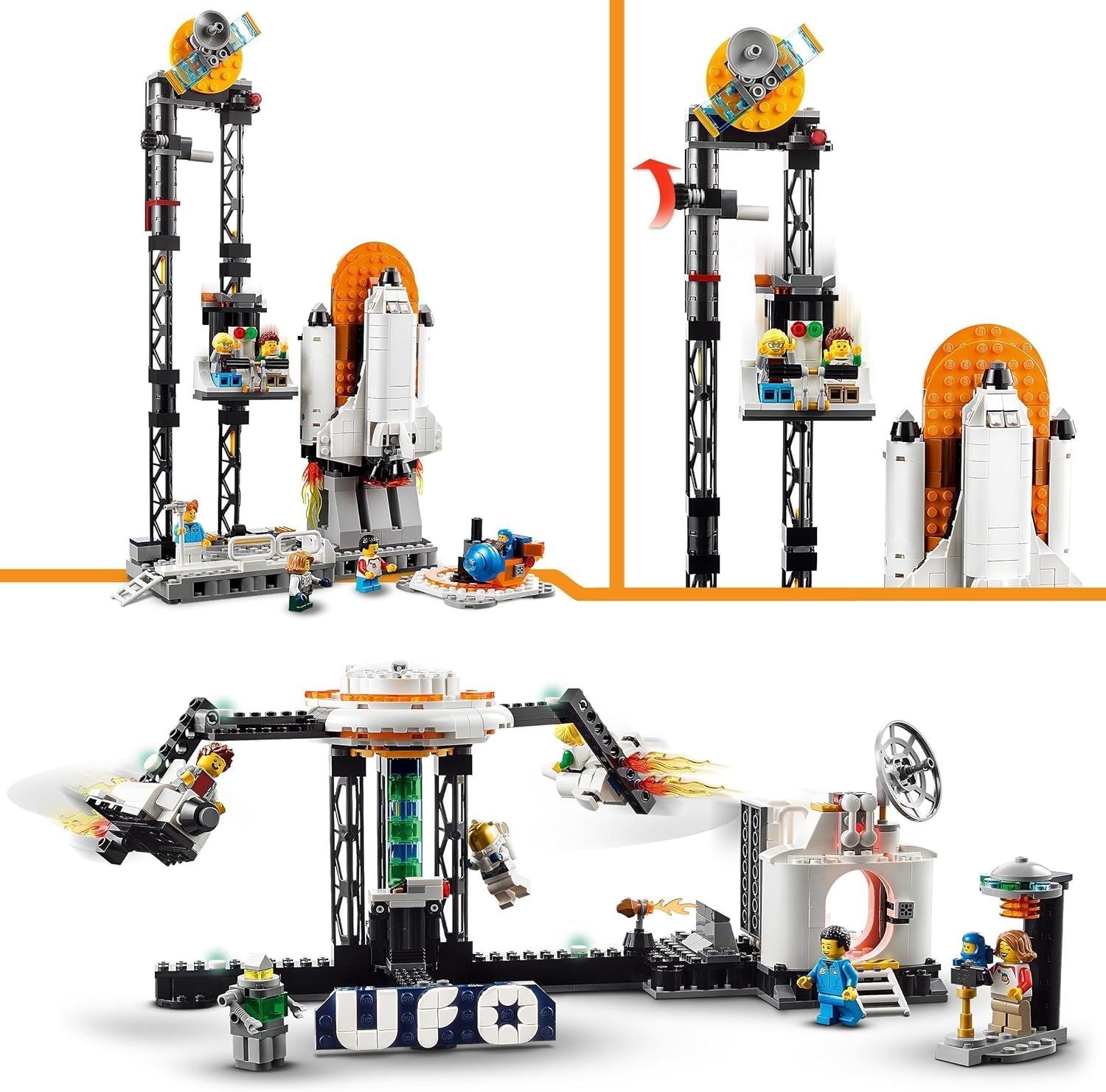 LEGO 31142 Creator Kit de juguetes de montaña rusa espacial 3 en 1 para niños con carros funcionales, se convierte en una torre de caída libre o carrusel con cohetes y ladrillos brillantes Juegos de construcción Besuche den LEGO-Store