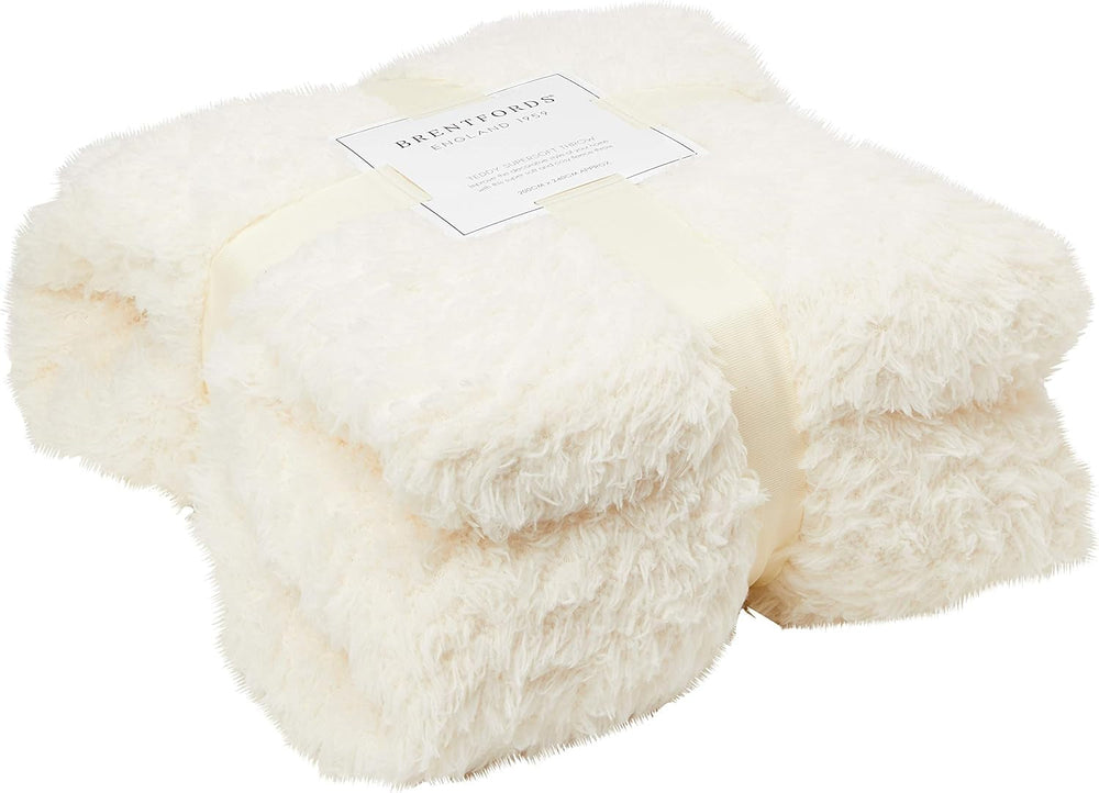 Brentford's Teddy Fleece Blanket, Pătură mare pentru pat, plușată, super moale, caldă, pentru canapea, pat, cuvertură de pat, negru - 150 X 200 Cm Paturi si Cuverturi Besuche den Brentfords-Store Crème 200 X 240 Cm