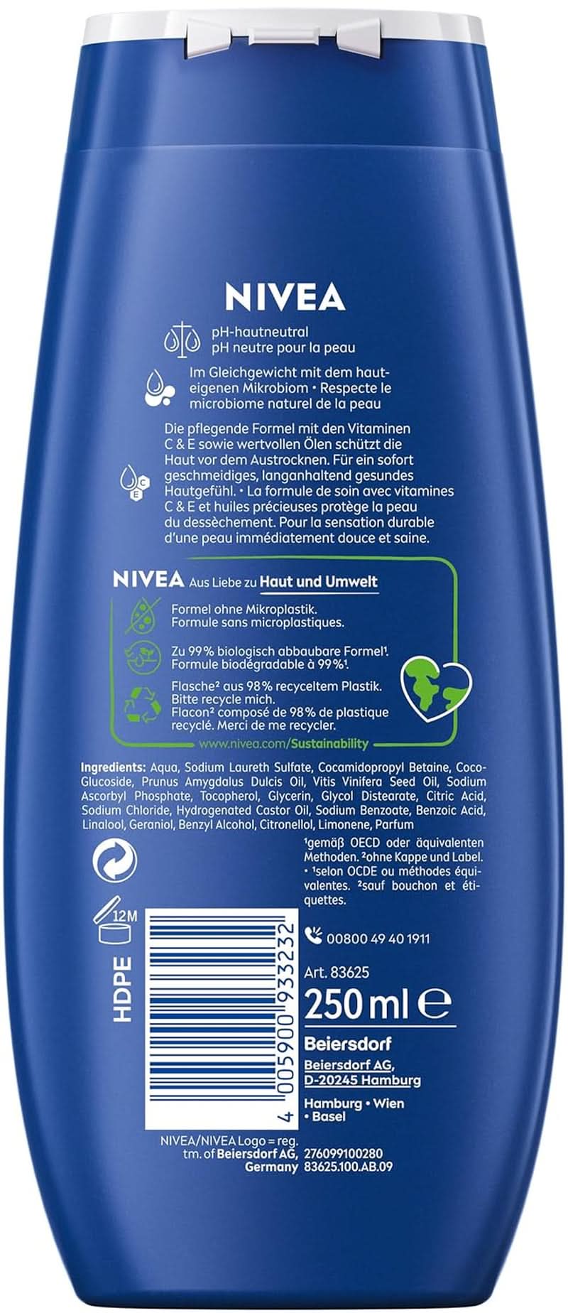 NIVEA Creme Care, gel de ducha con vitaminas y aceites esenciales, 250 ml Ducha y baño Naty Shop