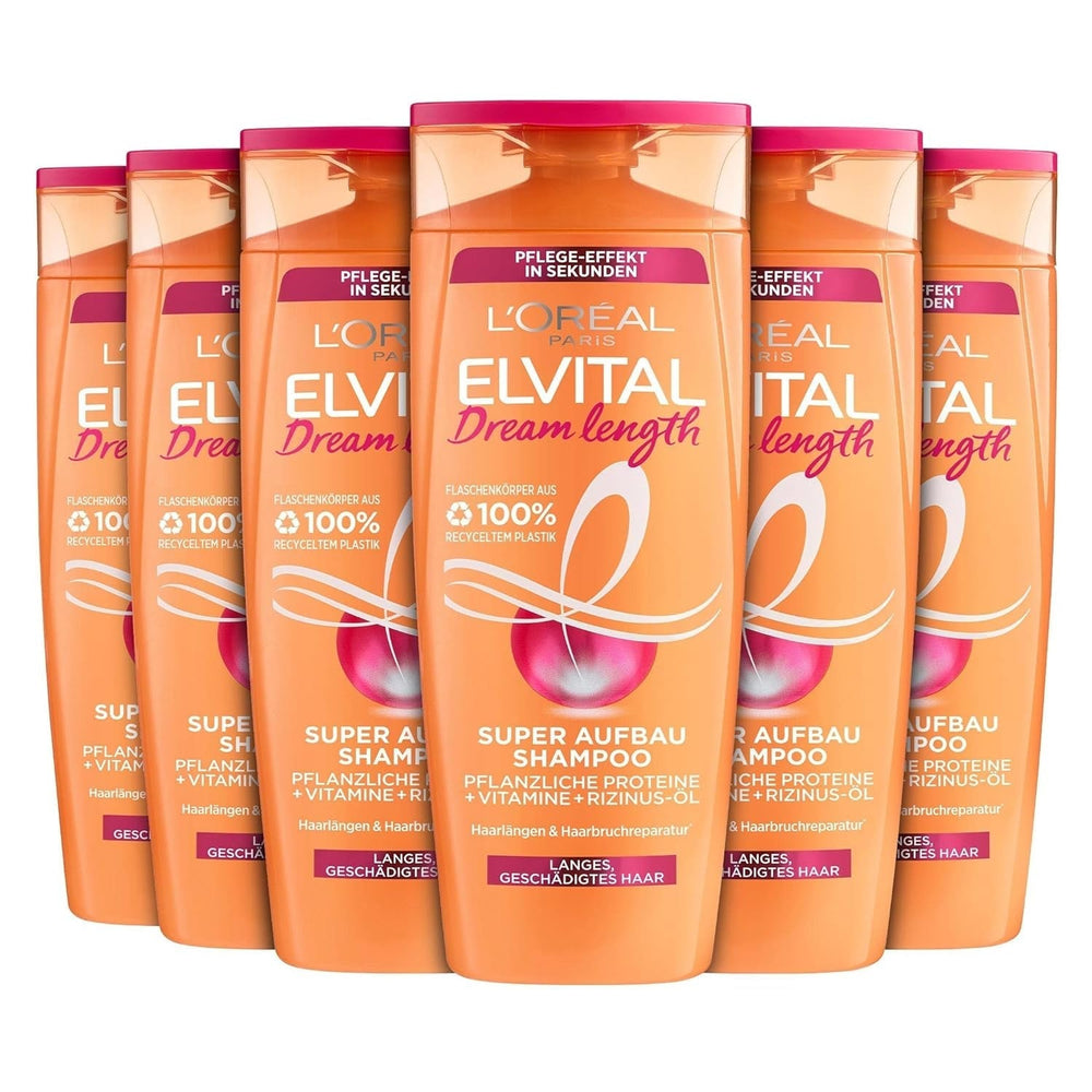 L'Oréal Paris Elvital Dream length Super Building Champú, para cabello largo de ensueño Ducha y baño L'Oréal 6 x 300 ml Sin perfume
