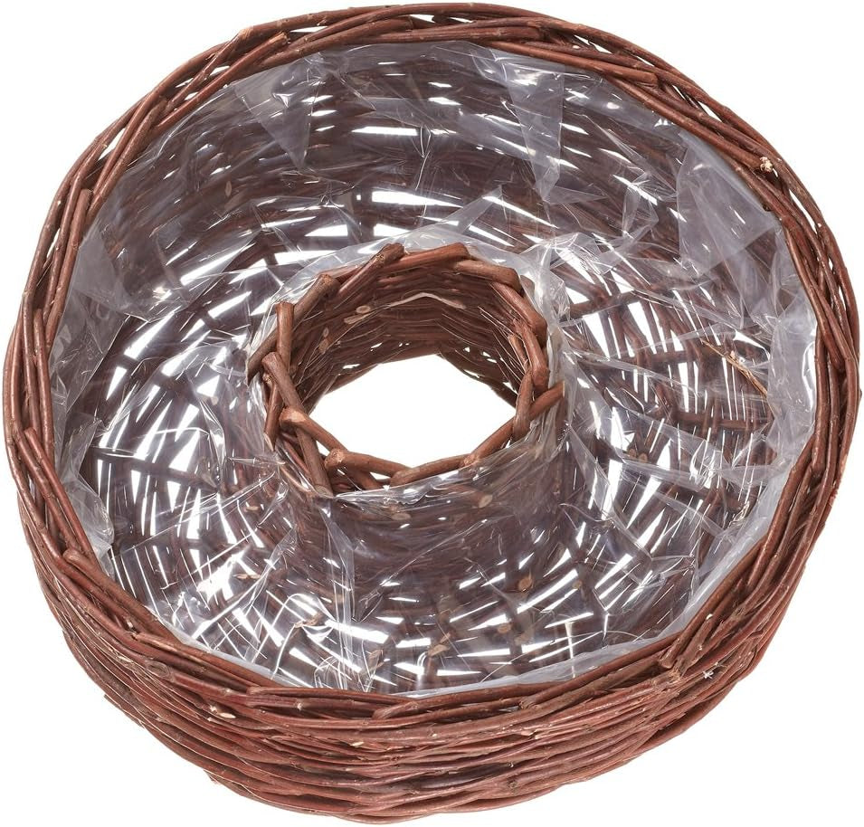 Inel pentru coș de salcie Dehner cu folie pentru plantare, înălțime 12 cm, Ø 40 cm, țesătură de salcie, maro