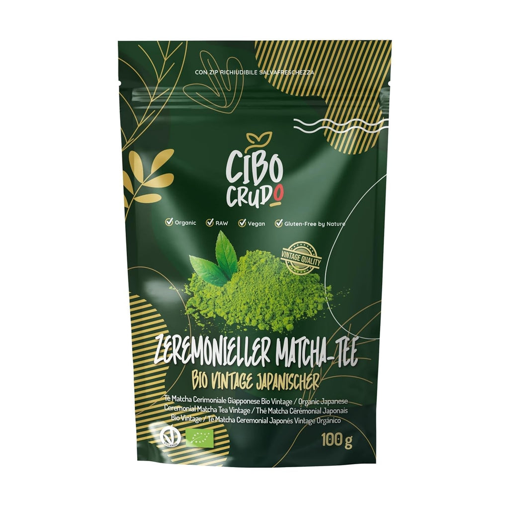 CIBO CRUDO Pudră Matcha Bio 75 g – Ceai verde Matcha japonez pentru prăjituri, înghețată sau deserturi