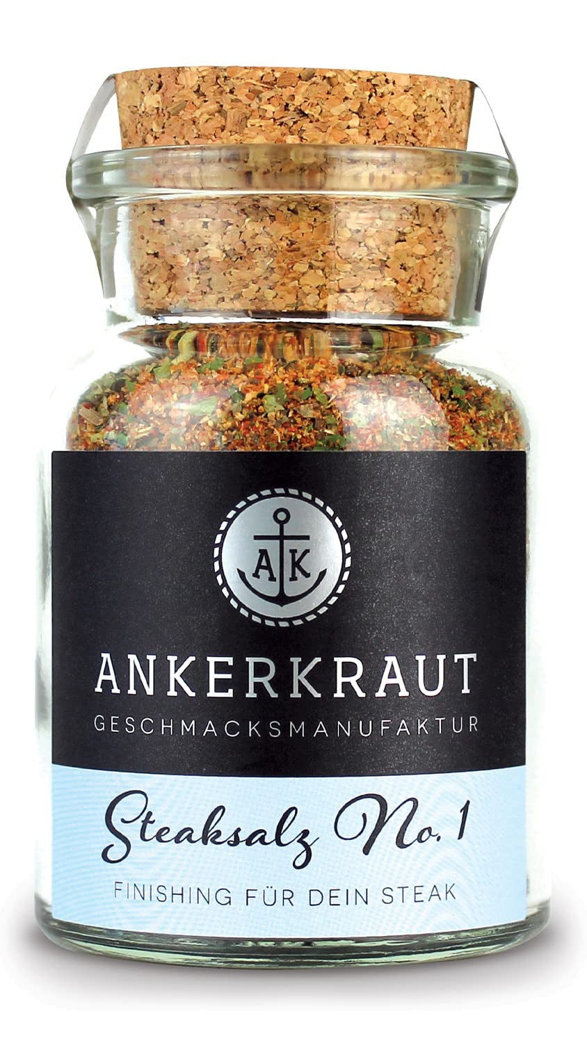 Ankerkraut Steaksalz No. 1, das perfekte Finisher- und Steakhouse-Salz, 80 g en Korkenglas
