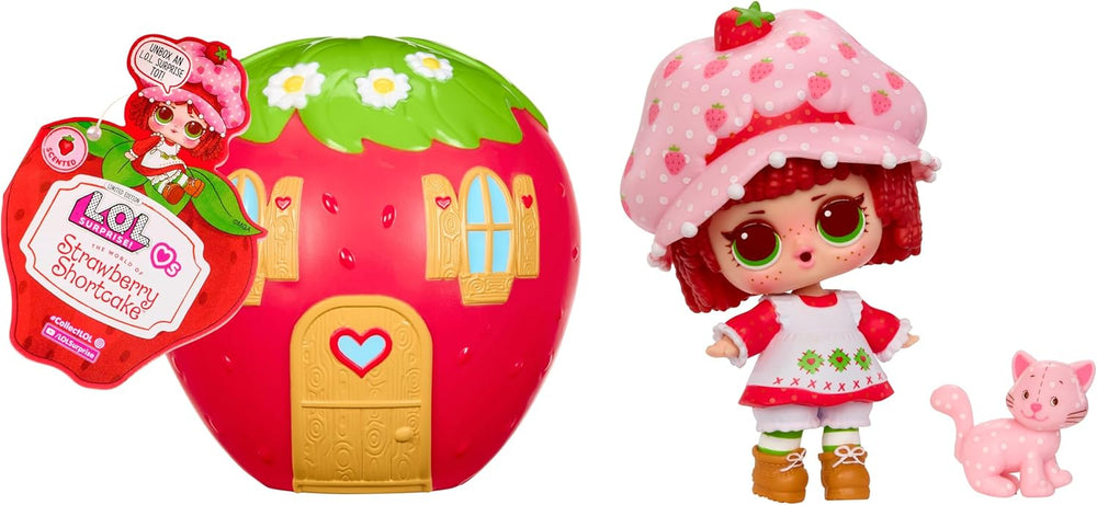 LOL Surprise! Loves Strawberry Shortcake Tots – Păpuși parfumate de colecție cu 7 surprize, animal de companie, modă, pantofi, pălărie, set de joacă cu căsuță convertibilă în formă de căpșuni, vârste 4+