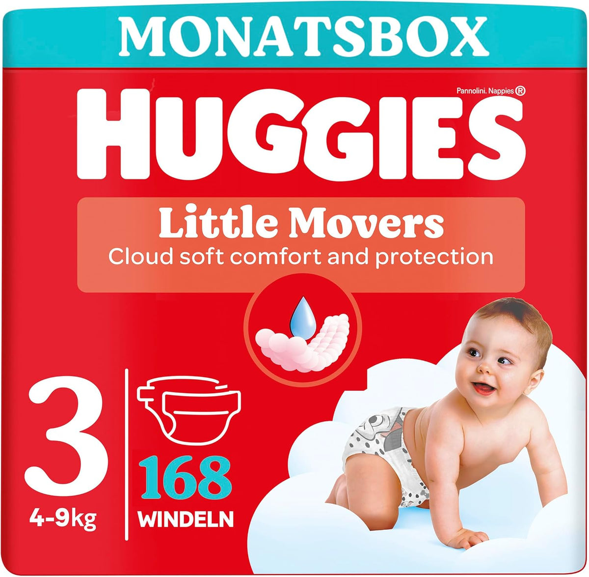 Huggies Pañales para bebé Little Movers, diseño de Disney, tamaño 3, 168 unidades (3 x 56), caja mensual