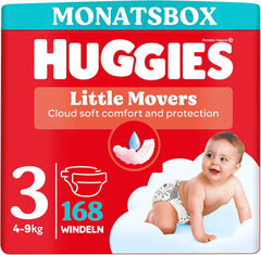 Huggies Pañales para bebé Little Movers, diseño de Disney, tamaño 3, 168 unidades (3 x 56), caja mensual
