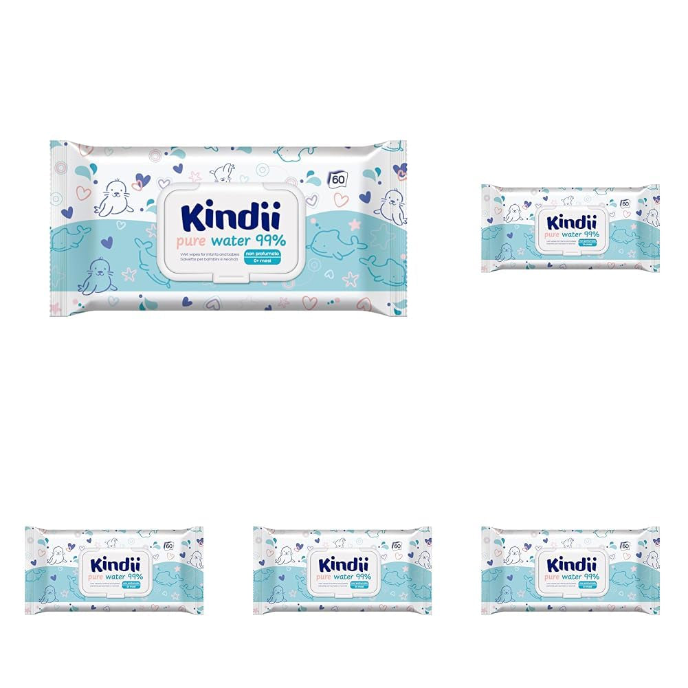 Toallitas húmedas Kindii Natural Balance para bebés - (1 x 60 uds.) Toallitas húmedas para bebés y niños - Protectoras, Aloe Vera, Fragancia delicada - 60 uds.