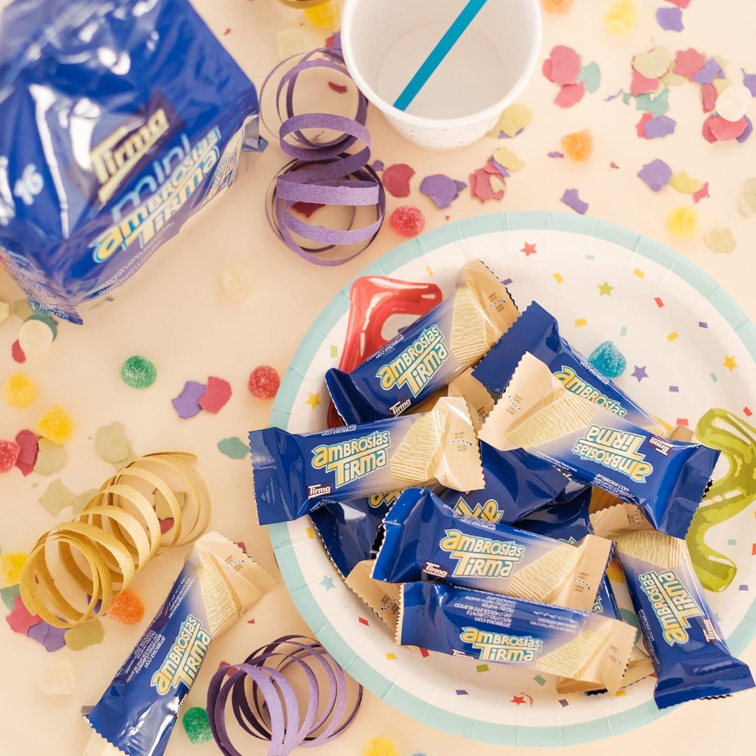 Mini Obleas de Chocolate Blanco Tirma | (16 unidades x 13,5g), 216g | Relleno de crema delicado | Sin OGM | Apto para vegetarianos | Empaquetado individualmente | merienda empacada