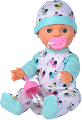 Păpușă nou-născută, elefantuleț, din vinil, cu funcție de băut și udare, biberon și suzetă, 30 cm, de la 2 ani