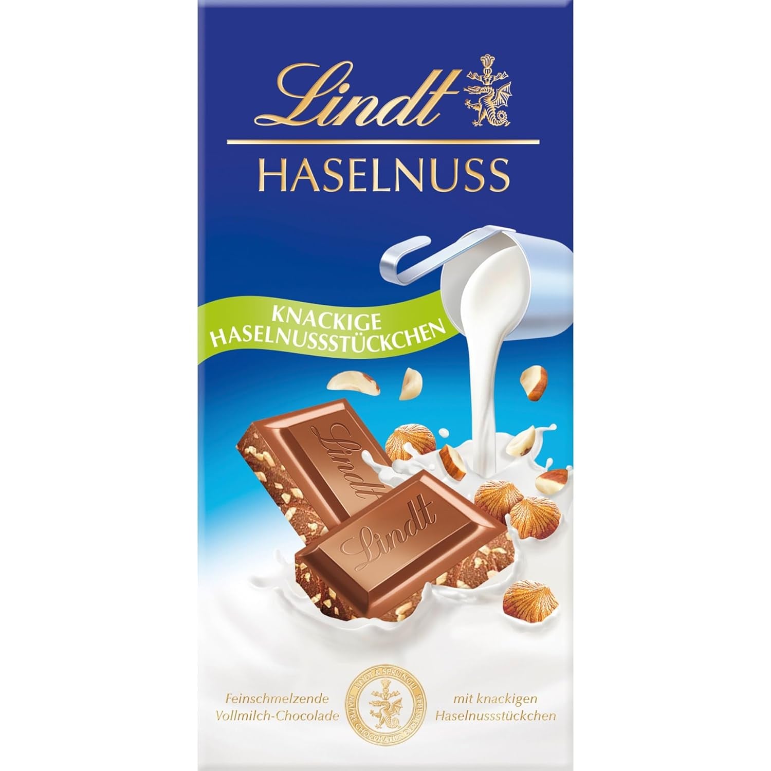 Chocolate Lindt | Barra de chocolate con leche y avellanas | 100g | Suave chocolate con leche derretido con crujientes trozos de avellana | Barra de chocolate