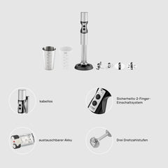 Ritter Stilo 7 plus Kabelloser Stabmixer, Pürierstab Mit Akku Aus Vollmetall, Hecho en Alemania, Silber Kitchen Naty Shop