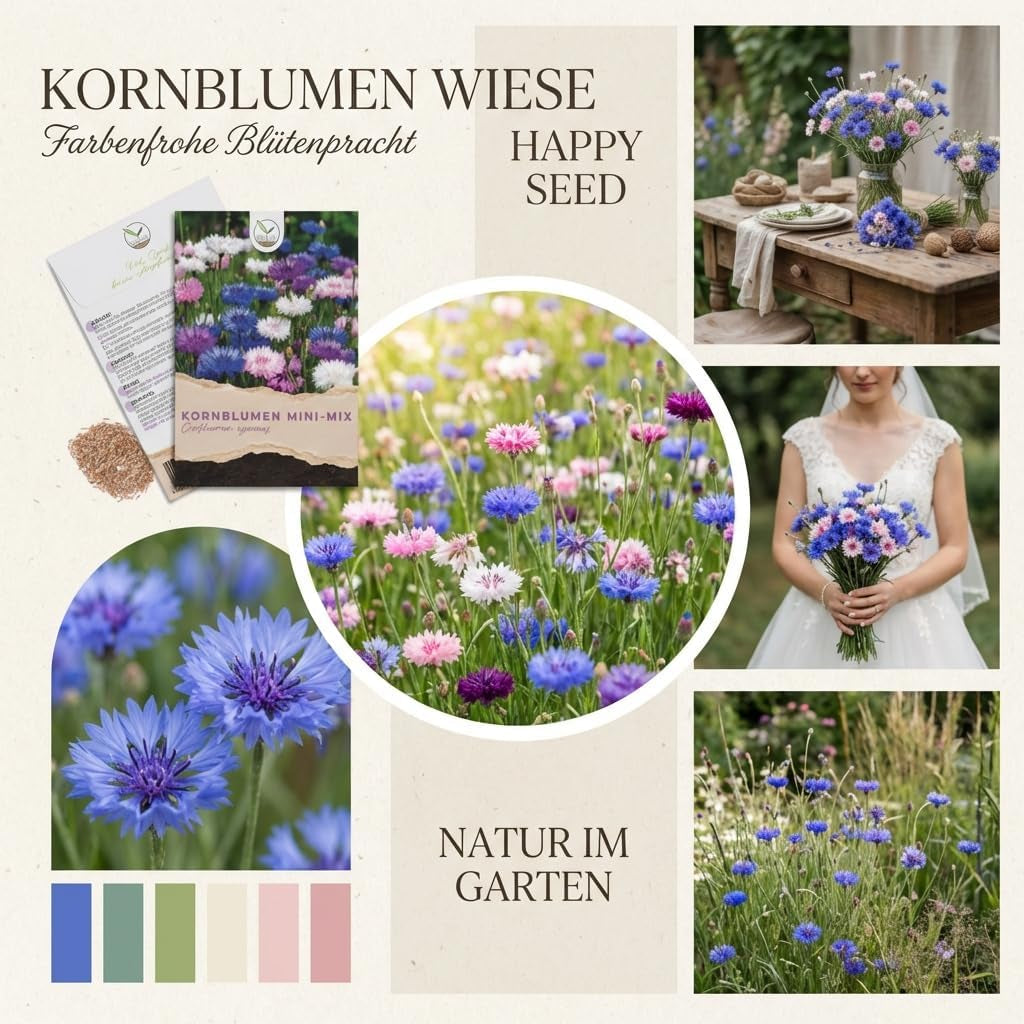 Kornblumen Samen (Centaurea Cyanus) - Wunderschön Leuchtende Blumen Mit Langer Blütezeit, Kleinwüchsig - Ideal Für Den Balkonkasten (Mini Mix, 1000 Korn, 50 Cm)