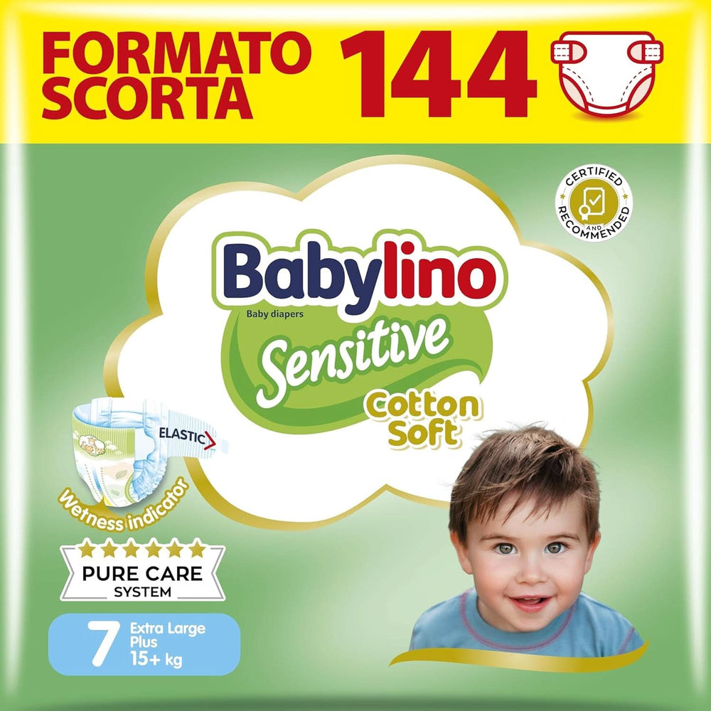Babylino Pañales sensibles y delicados para niños, varias tallas Madre e Hijo Naty Shop Talla 7 (144 piezas)