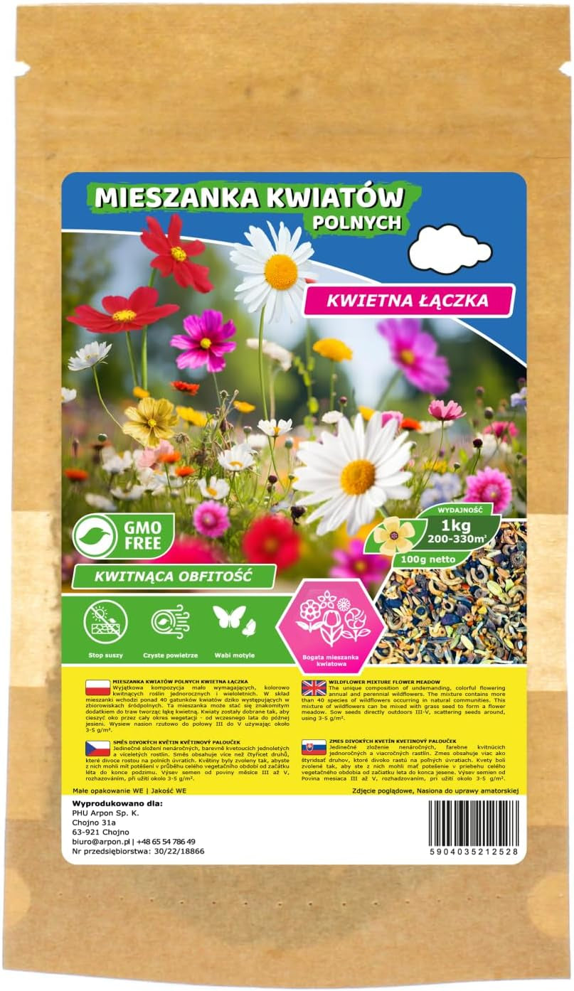 Flower Meadow - Mezcla de semillas de flores aptas para abejas - Flores silvestres y pastos para lugares secos - Semillas de flores silvestres - Mezcla de semillas anuales y perennes