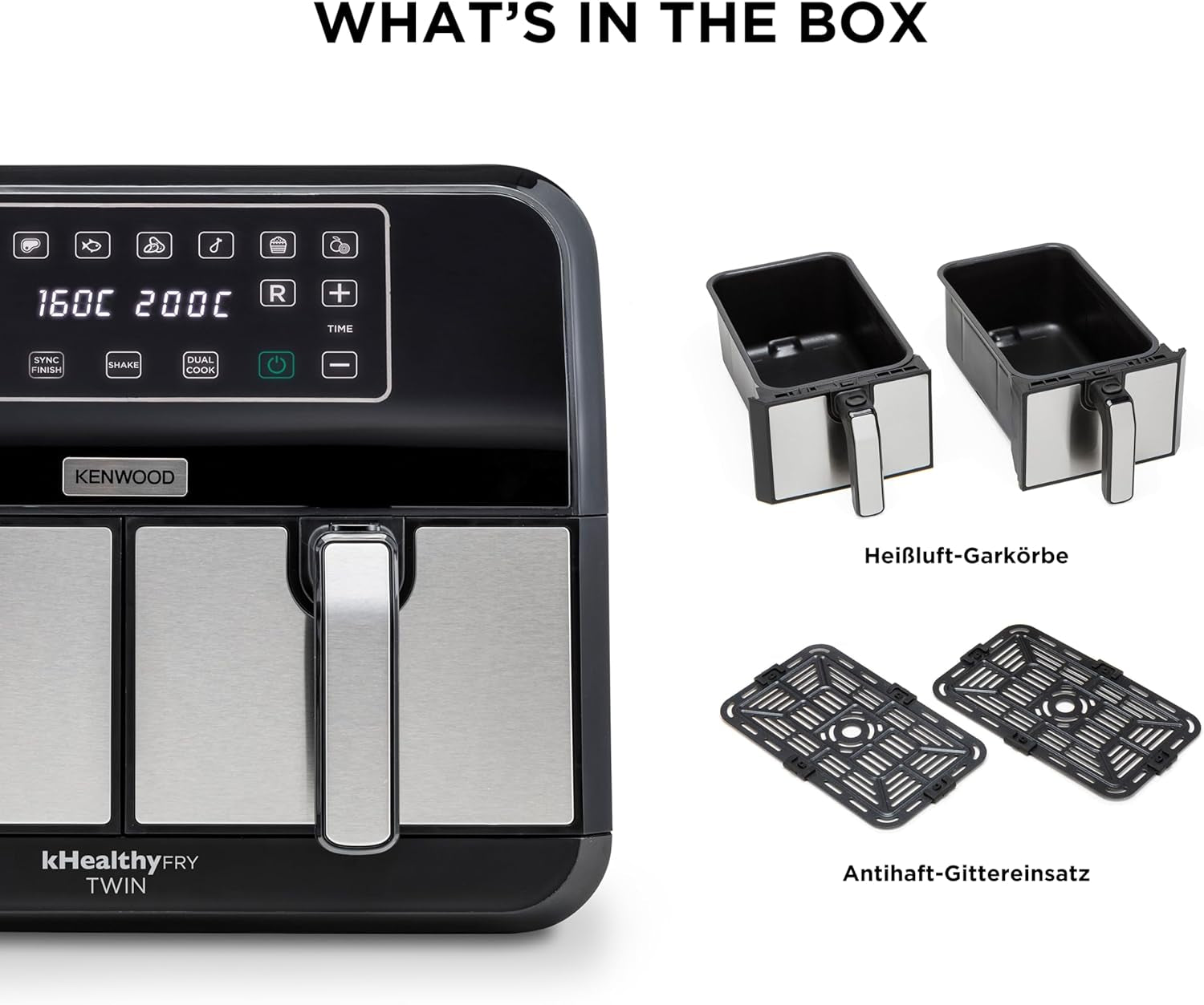 Kenwood Khealthy Twin Airfryer, 8L (2X4L), doble cámara, 8 programas, función Dual Cook & Sync Finish, pantalla táctil Electrodomésticos Naty Shop