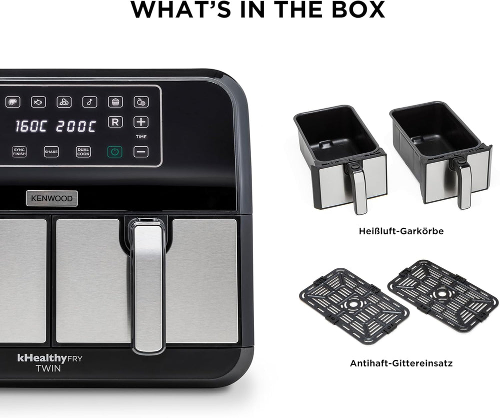 Kenwood Khealthy Twin Airfryer, 8L (2X4L), doble cámara, 8 programas, función Dual Cook & Sync Finish, pantalla táctil Electrodomésticos Naty Shop