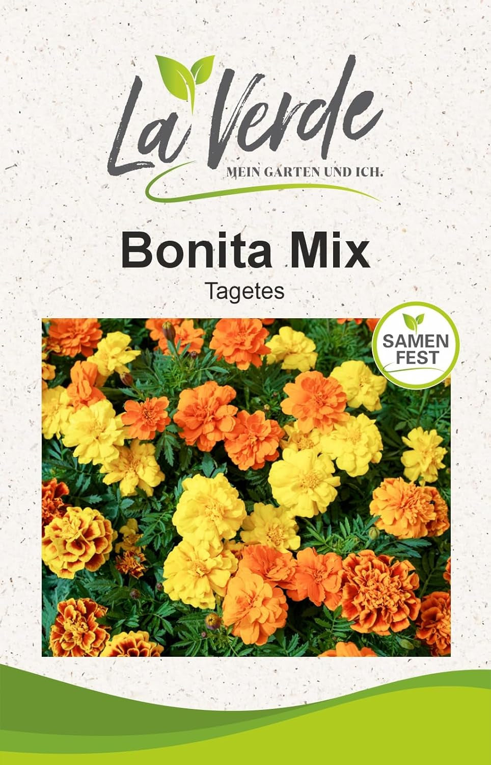 La Verde MI JARDÍN Y YO. Tagetes Bonita Mezclar semillas de flores durante aprox. 100 plantas, caléndulas de larga floración, flores dobles, semillas sin OGM