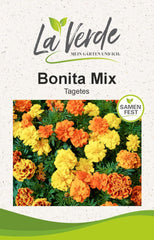 La Verde MI JARDÍN Y YO. Tagetes Bonita Mezclar semillas de flores durante aprox. 100 plantas, caléndulas de larga floración, flores dobles, semillas sin OGM